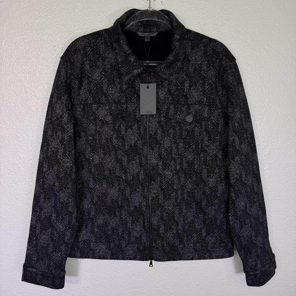 John Varvatos Jacket Men Medium Hallet Jacquard Herringbone Trucker Fleece Lined